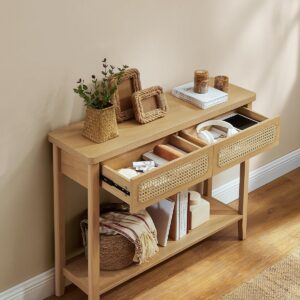 VASAGLE Konzolový stolík BOHO 2 zásuvky svetlohnedý