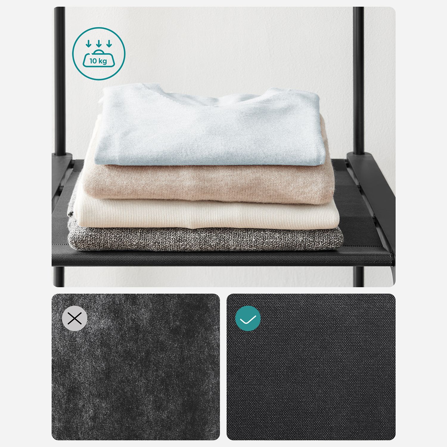 SONGMICS Otvorená šatníková skriňa 138 x 182 x 43 cm čierna – Obrázok 3