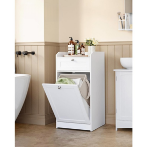 VASAGLE Kúpeľňová skrinka s výklopným košom na bielizeň biela