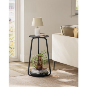 VASAGLE Konferenčný stolík so sklenenou doskou okrúhly čierny mramor