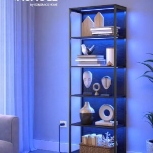 VASAGLE Regál s LED osvetlením políc 60 x 179 x 30 cm čierny