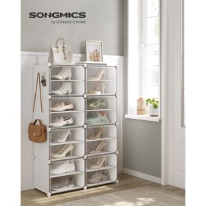 SONGMICS Skladací regál na topánky 8 kociek 82 x 120 x 32 cm biely