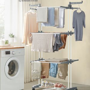 SONGMICS Sušiak na bielizeň 3 poschodia 128 x 172 x 64 cm biely