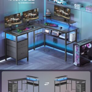 VASAGLE Rohový písací stôl s LED osvetlením 150 x 90 x 120 čierny