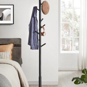 VASAGLE Drevený vešiak na šaty 8 háčikov čierny