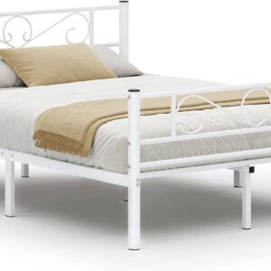 VASAGLE Biely kovový rám postele 140 x 190 cm
