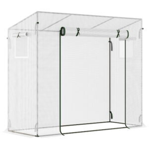 OUTSUNNY Prenosný úložný box s rolovacími dverami 200 x 76 x 168 cm biely