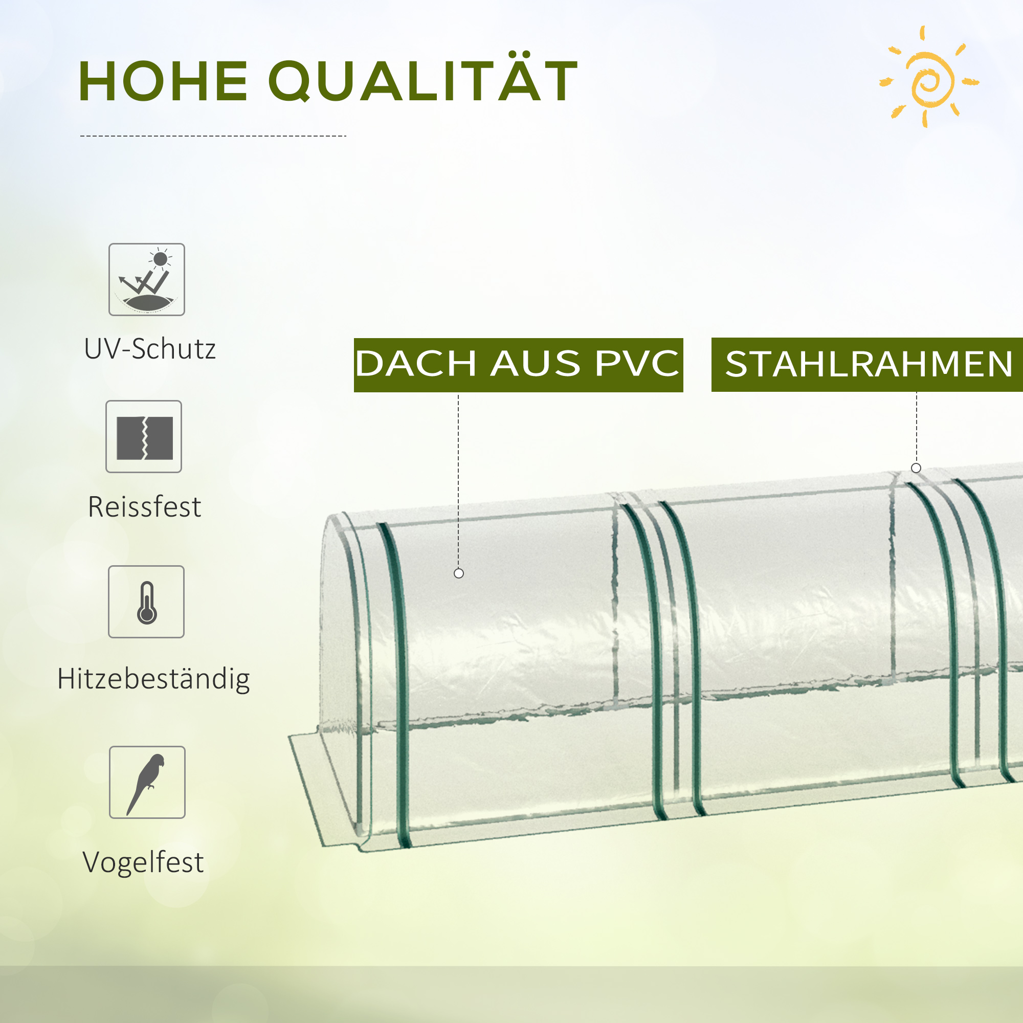 OUTSUNNY Polkruhový foliovník s tromi vchodmi 295 x 82 x 100 cm biely – Obrázok 2
