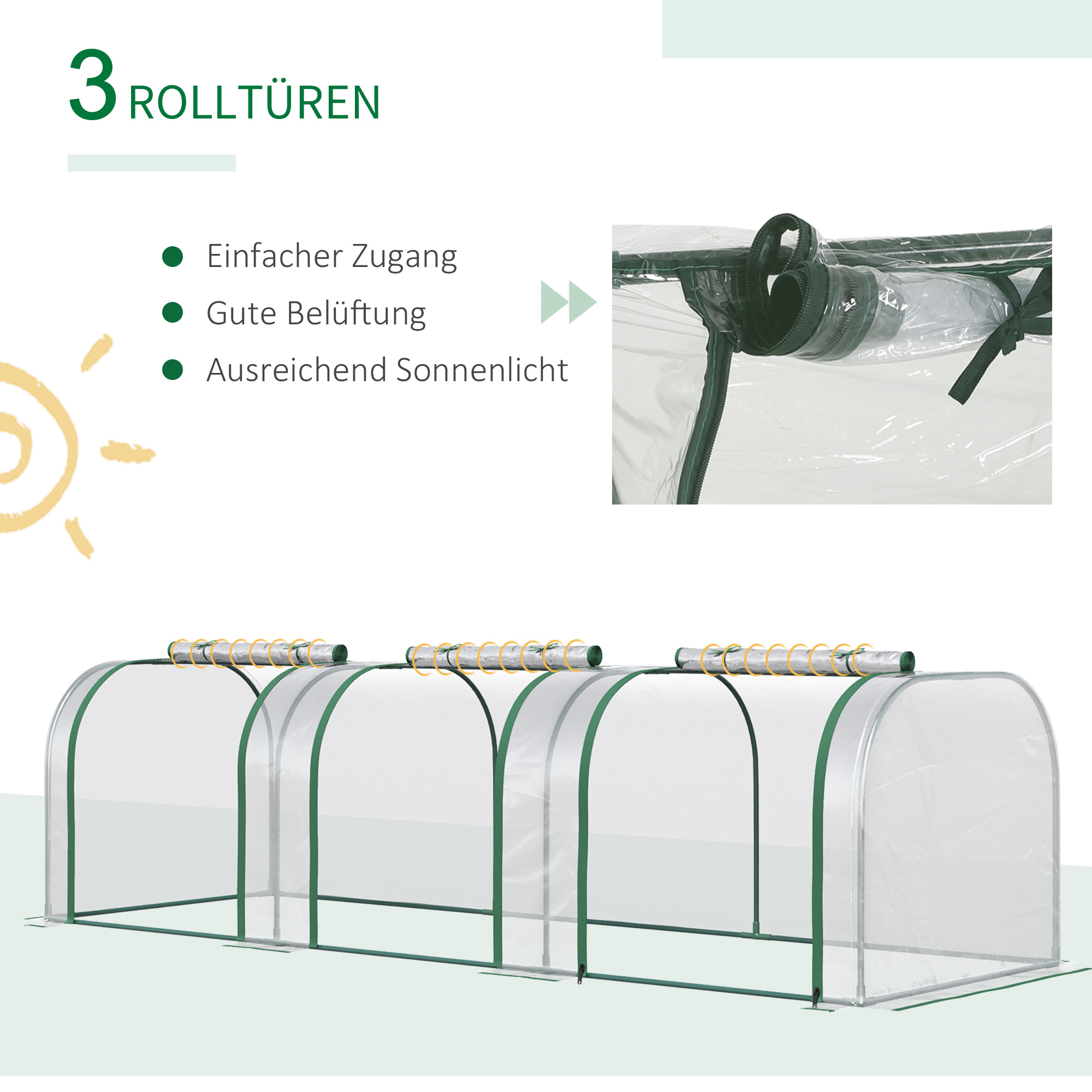 OUTSUNNY Polkruhový foliovník s tromi vchodmi 295 x 82 x 100 cm biely – Obrázok 4