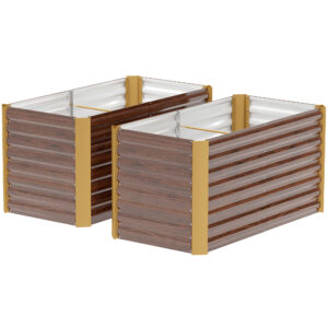 OUTSUNNY Sada 2 vyvýšených záhonov z pozinkovanej ocele 120 x 60 x 60 cm hnedá