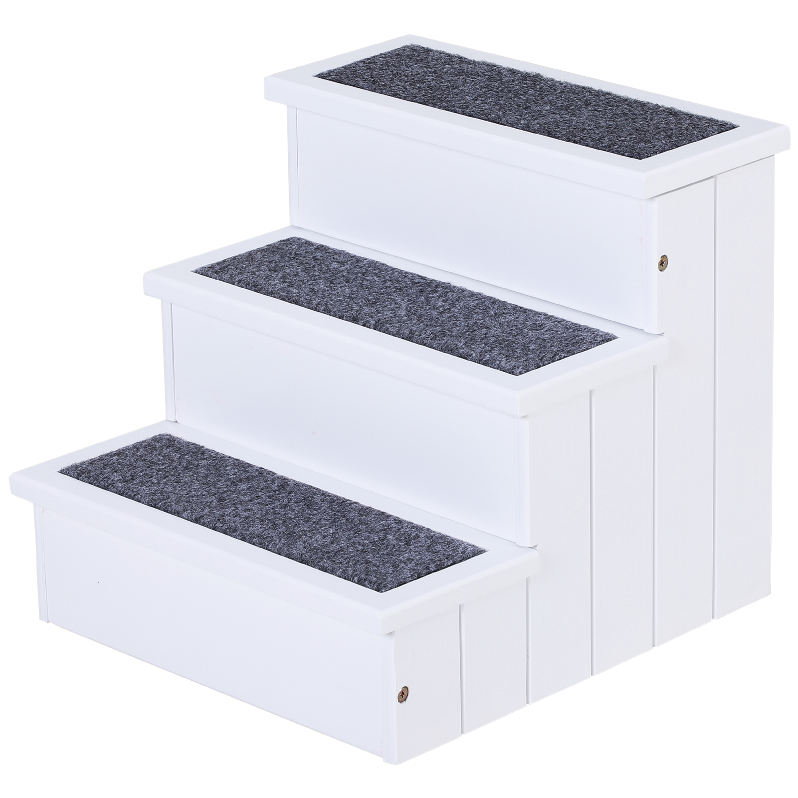 PAWHUT Schody pre psov s kobercom a úložným priestorom z borovicového dreva 41 x 38 x 45 cm biela