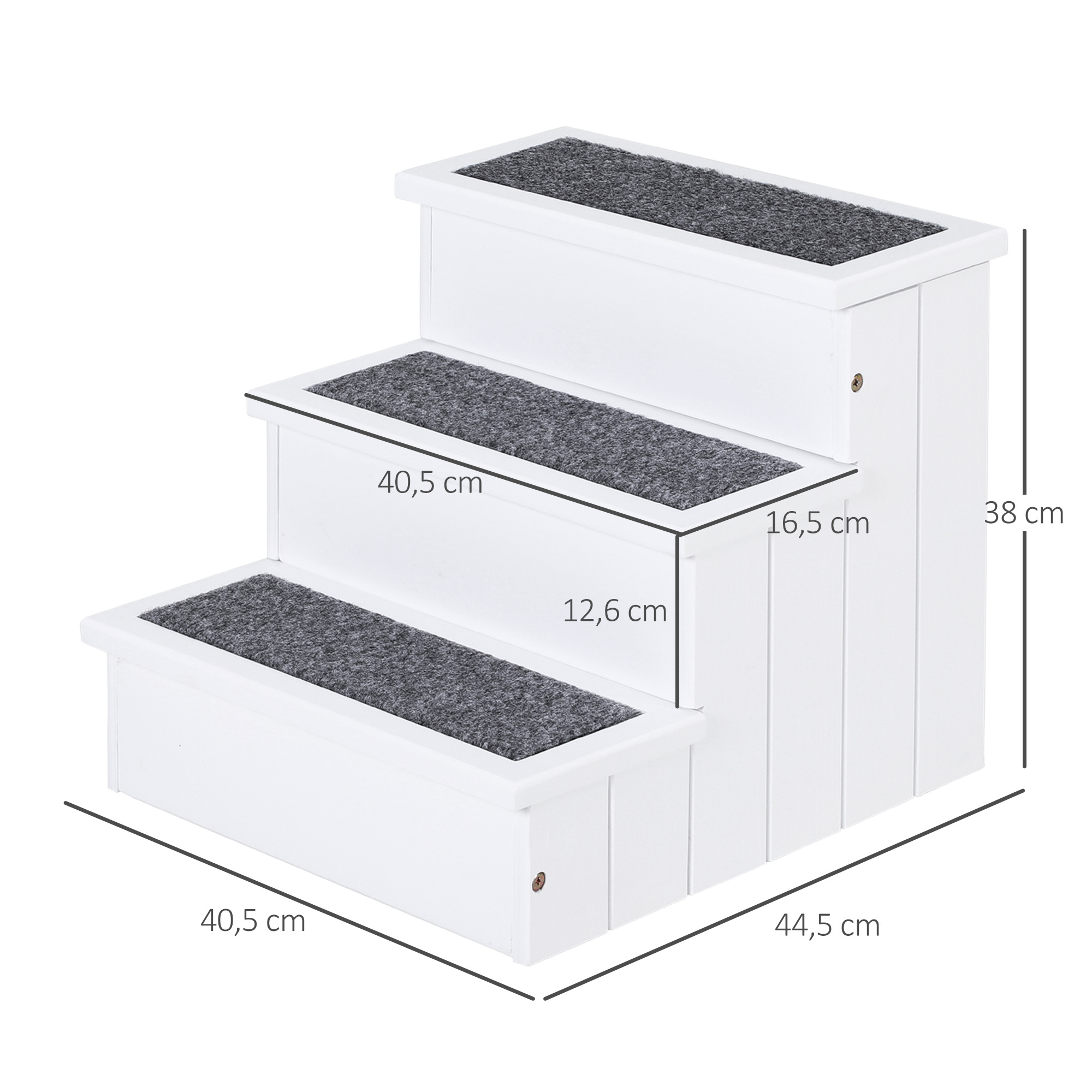 PAWHUT Schody pre psov s kobercom a úložným priestorom z borovicového dreva 41 x 38 x 45 cm biela – Obrázok 7