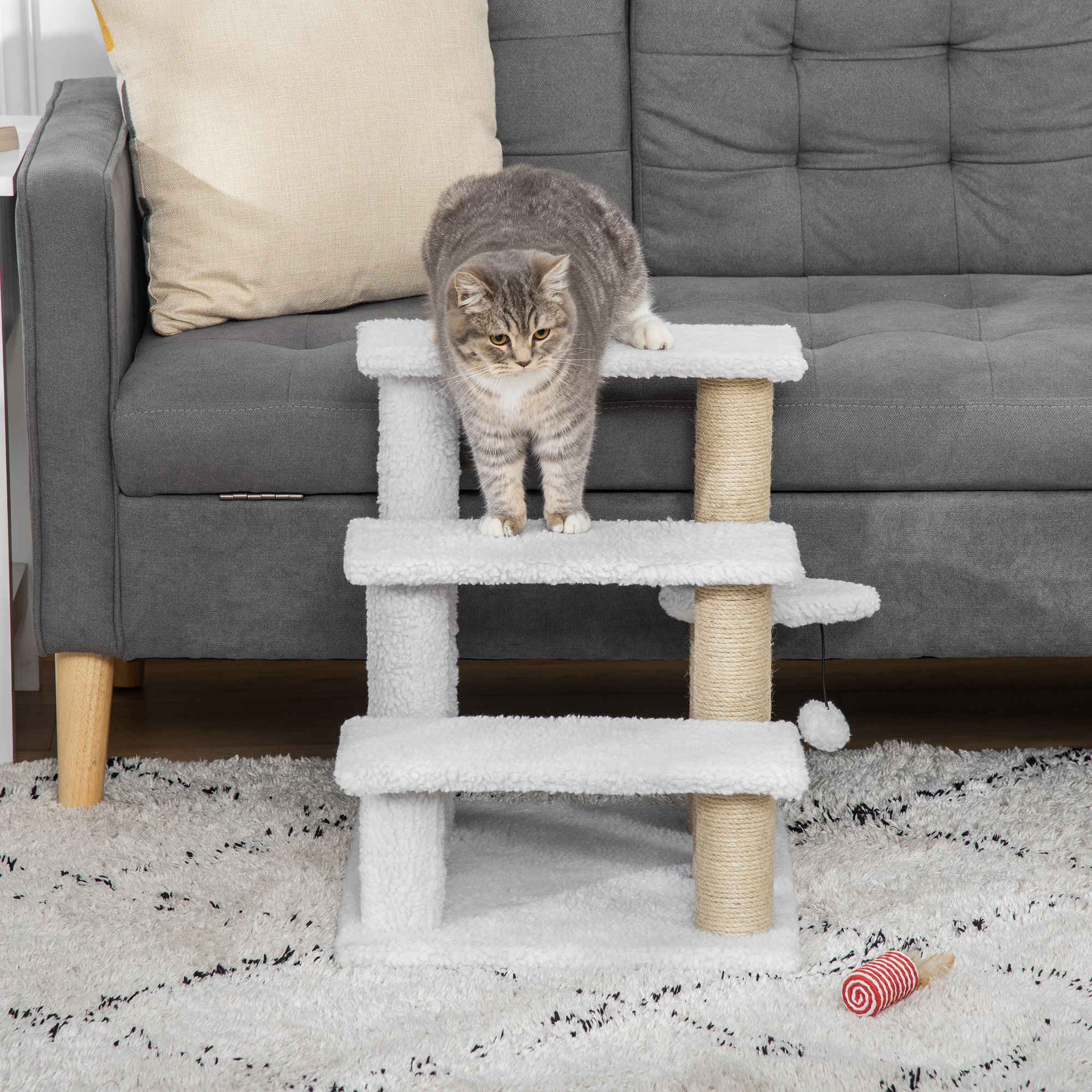 PAWHUT Schody pre domáce zvieratá so škrabadlom 45 x 48 x 40 cm biele – Obrázok 2