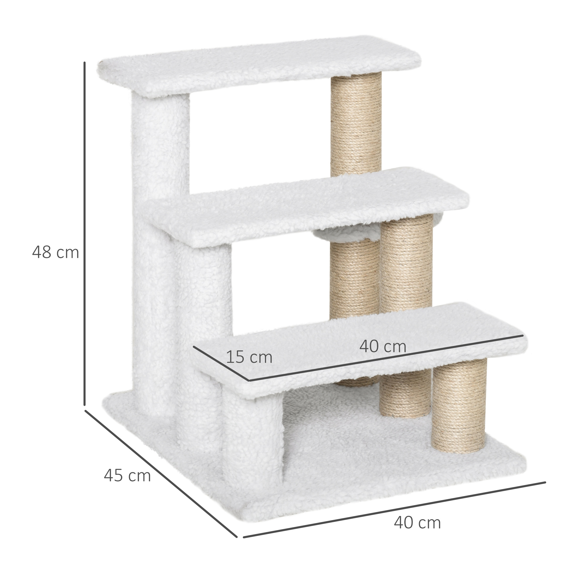PAWHUT Schody pre domáce zvieratá so škrabadlom 45 x 48 x 40 cm biele – Obrázok 3