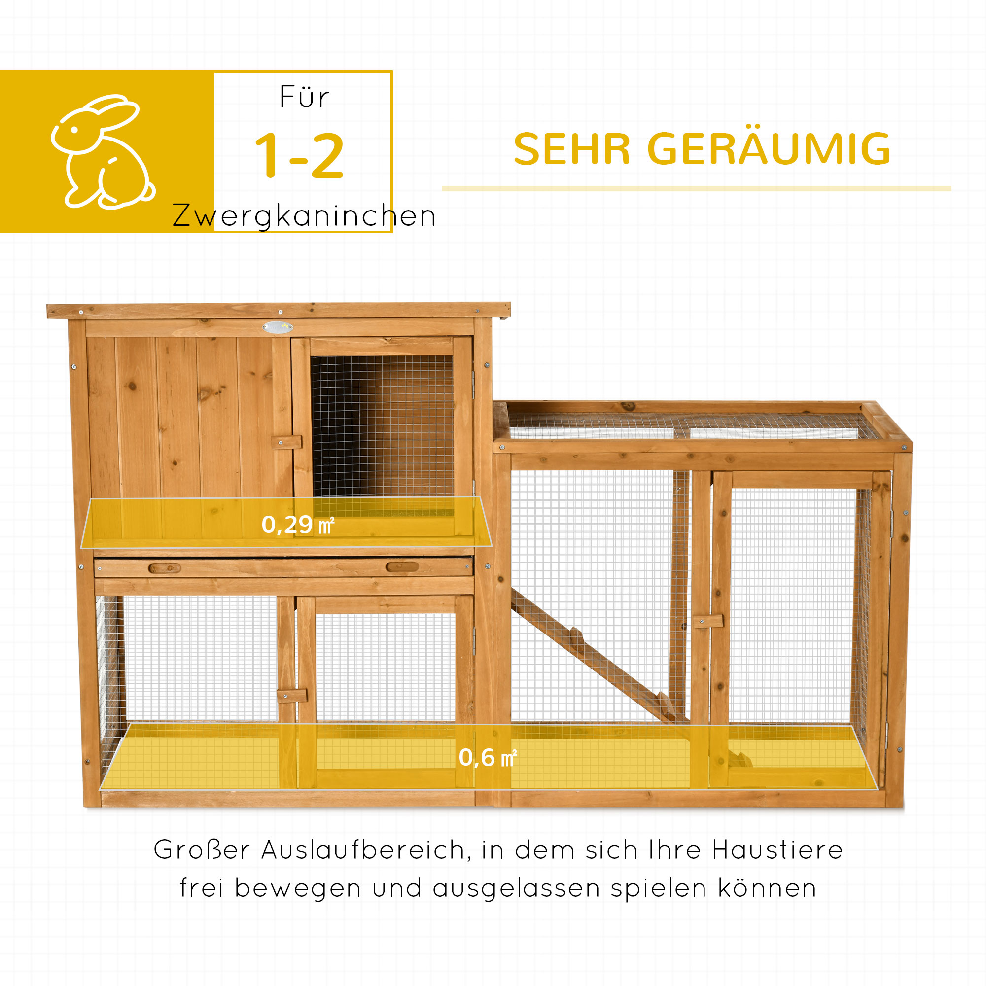 PAWHUT Vonkajšia králikáreň s výbehom 141 x 86 x 60 cm jedľové drevo – Obrázok 3