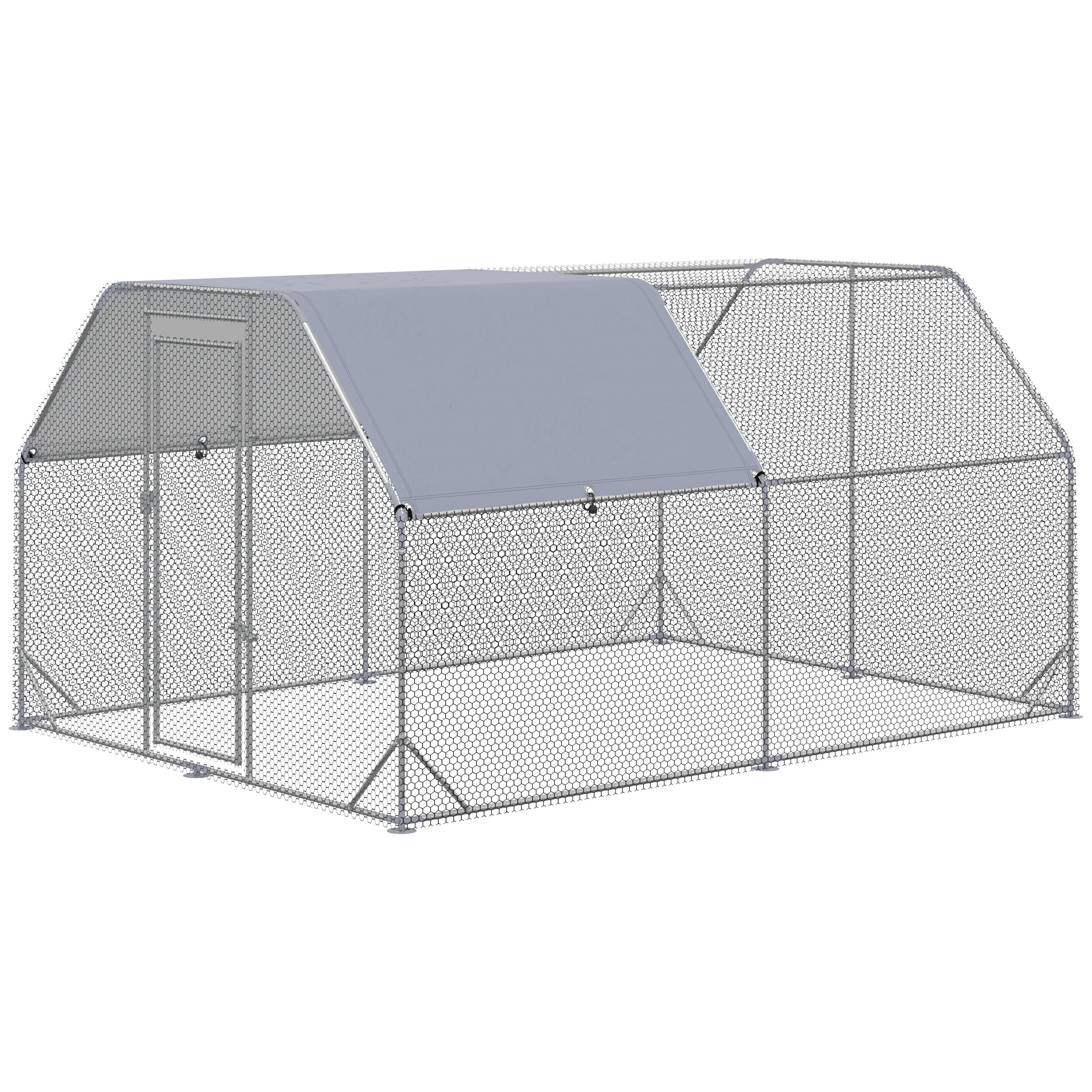 PAWHUT Kovový výbeh pre sliepky XL so strechou pre 10-12 sliepok 380 x 195 x 280 cm