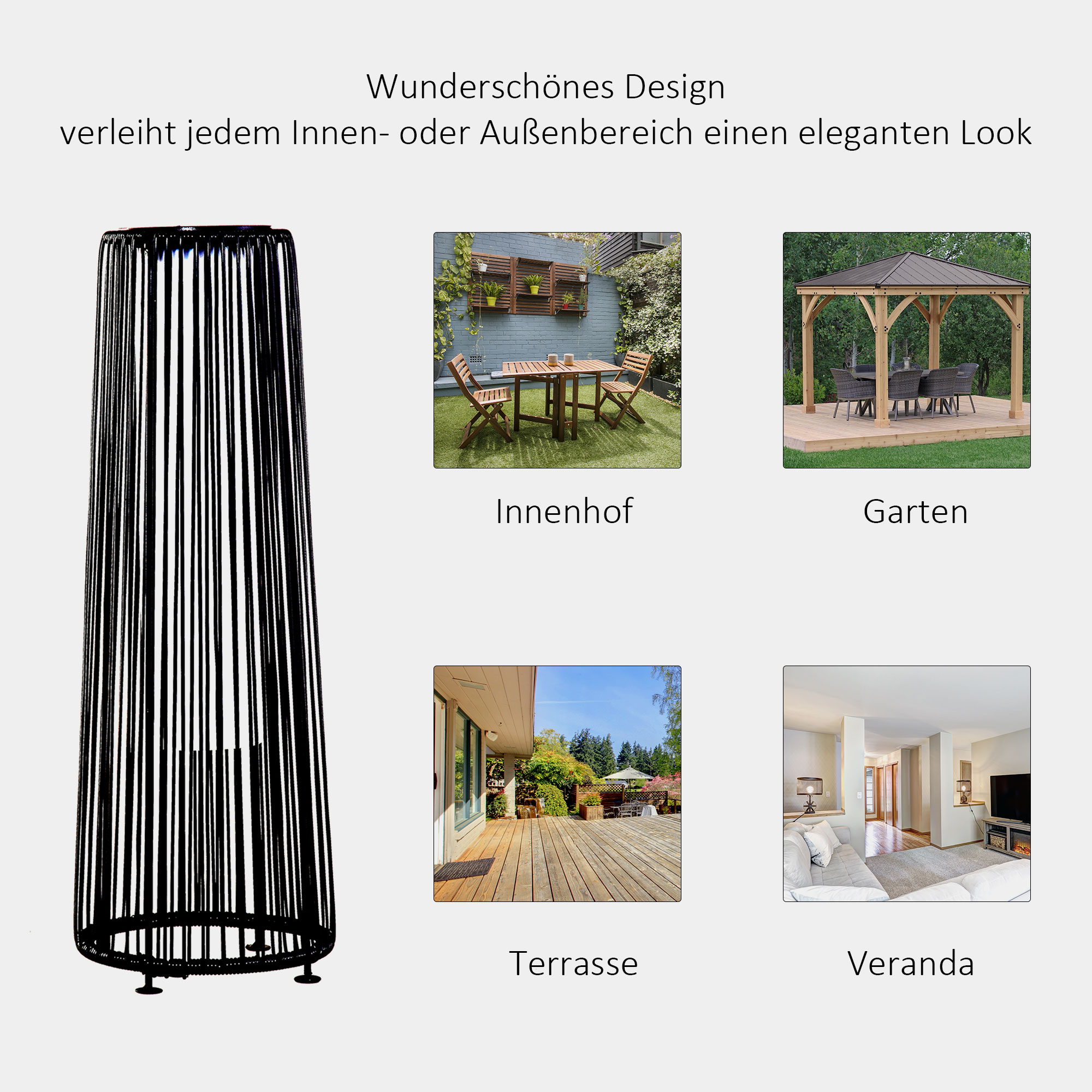 OUTSUNNY Solárna záhradná lampa so svetelným senzorom 22 x 22 x 61 cm čierna – Obrázok 4