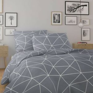 Kvalitex Bavlnené obliečky Nordic Grid sivá, 140 x 200 cm, 70 x 90 cm, 140 x 200 cm, 70 x 90 cm