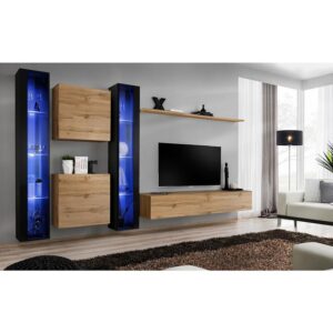 Obývacia stena Switch XVI Sklo +LED čierna/Wotan