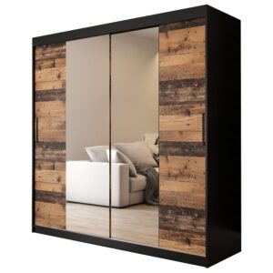 Skriňa Old Wood T1 200 Čierna/Old Style/zrkadlo