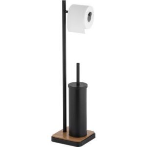Stojan na WC kefu a toaletný papier čierna/bambus
