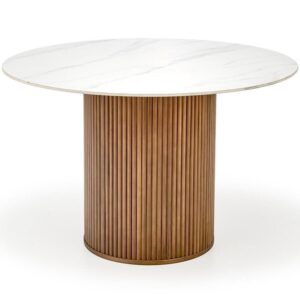 Stôl Bruno 120 ceramika/drevo – biela mramor/orech