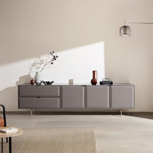 TV stolík Marellia 220 cm sivá 3 dvierka 2 zásuvky podstava v tvare