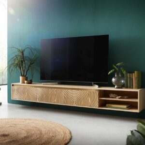 TV stolík Budaya 220 cm mango prírodná 3 dvierka závesný