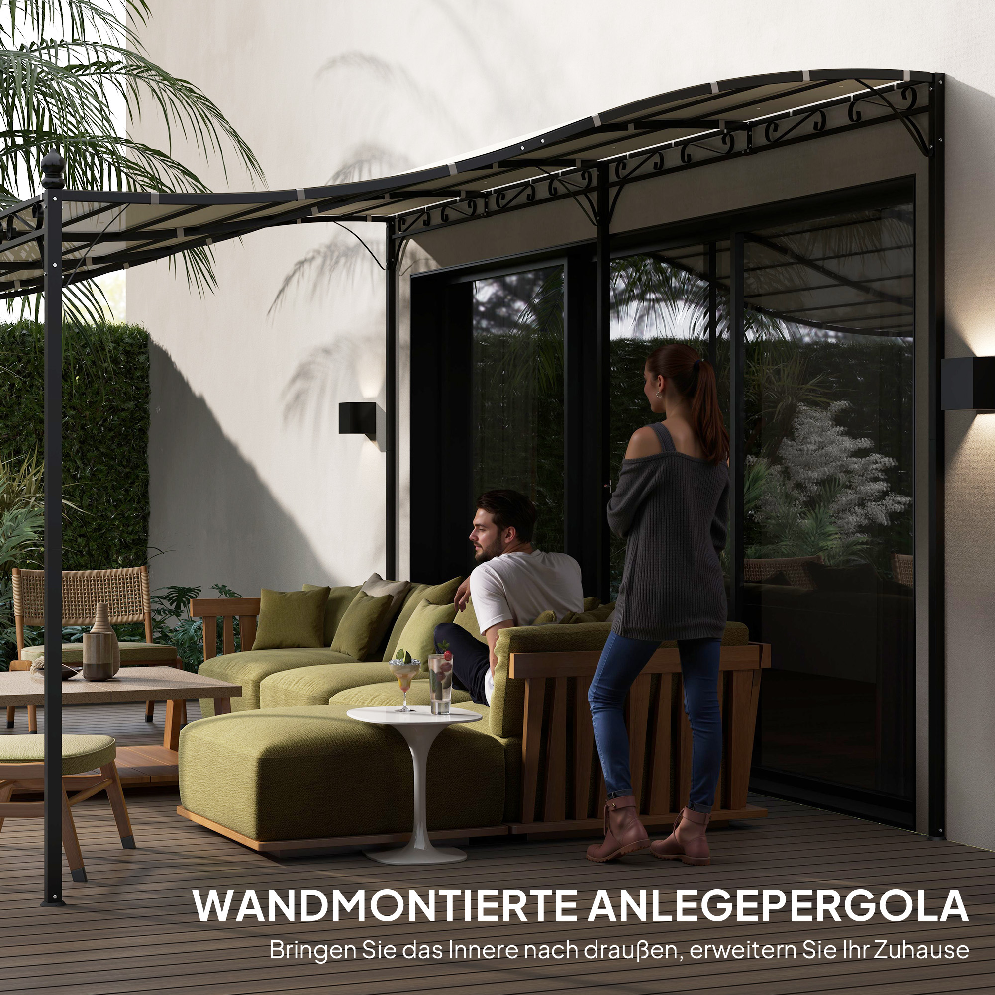OUTSUNNY Voľne stojaca kovová pergola so sťahovacou plátennou strechou 491 x 298 cm krémová – Obrázok 5