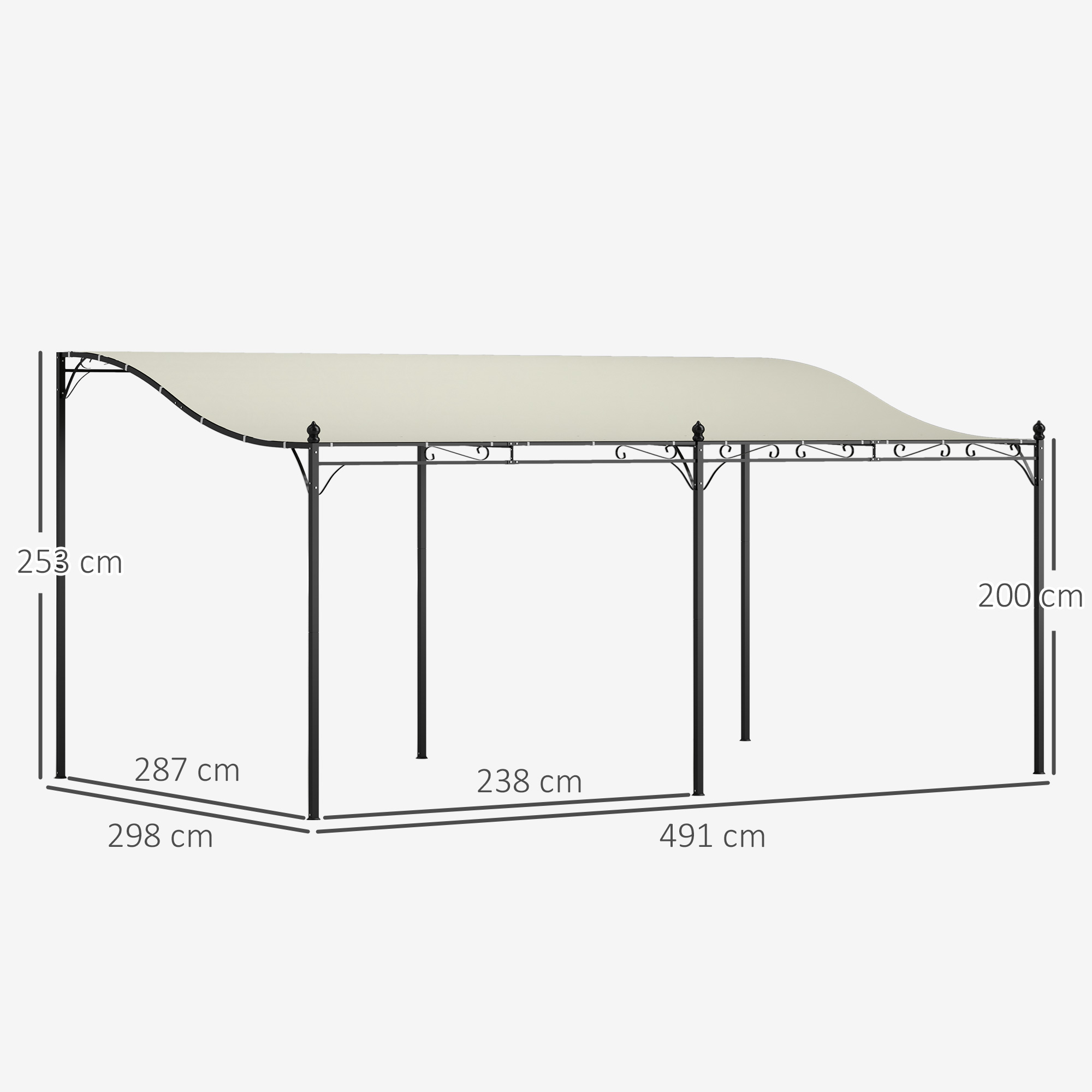 OUTSUNNY Voľne stojaca kovová pergola so sťahovacou plátennou strechou 491 x 298 cm krémová – Obrázok 7