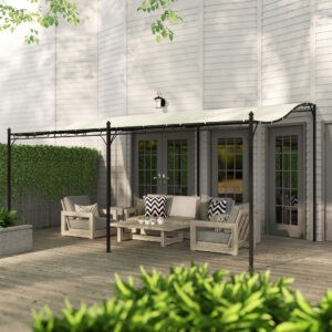 OUTSUNNY Voľne stojaca kovová pergola so sťahovacou plátennou strechou 491 x 298 cm krémová