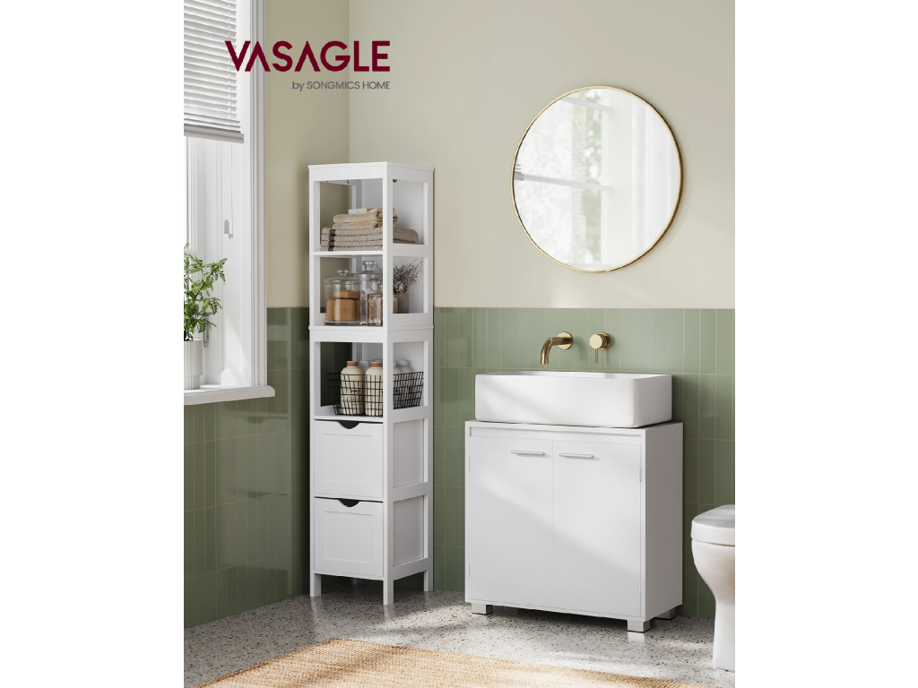 VASAGLE Skrinka pod umývadlo s dvierkami 60 x 60 x 30 cm biela