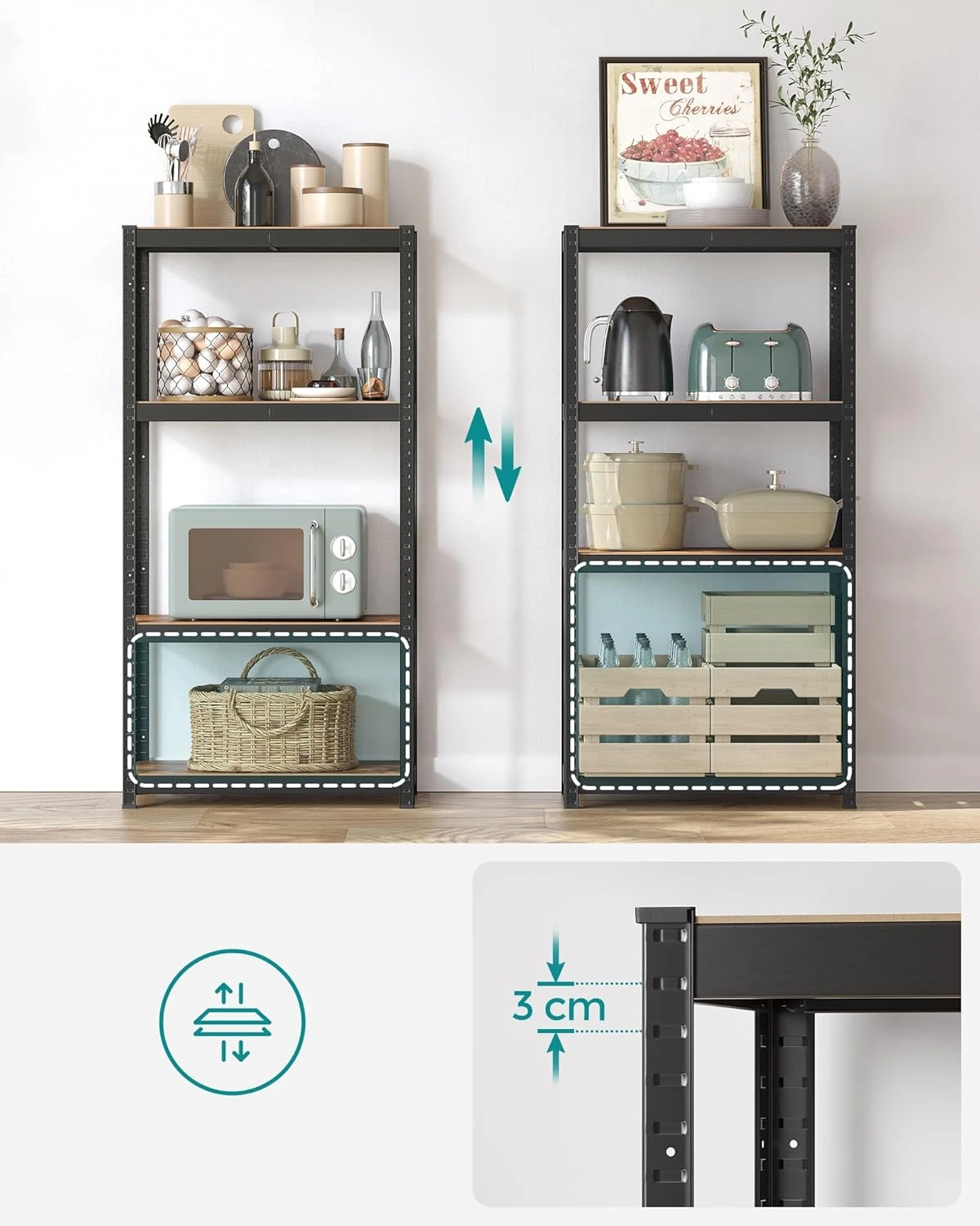 SONGMICS Oceľový regál s nosnosťou až 520 kg 80 x 160 x 40 cm hnedá čierna – Obrázok 4