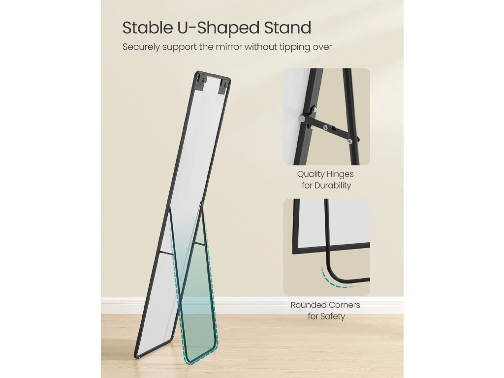 SONGMICS Stojanové zrkadlo s čiernym rámom obdĺžnik 150 x 40 cm čierna – Obrázok 2