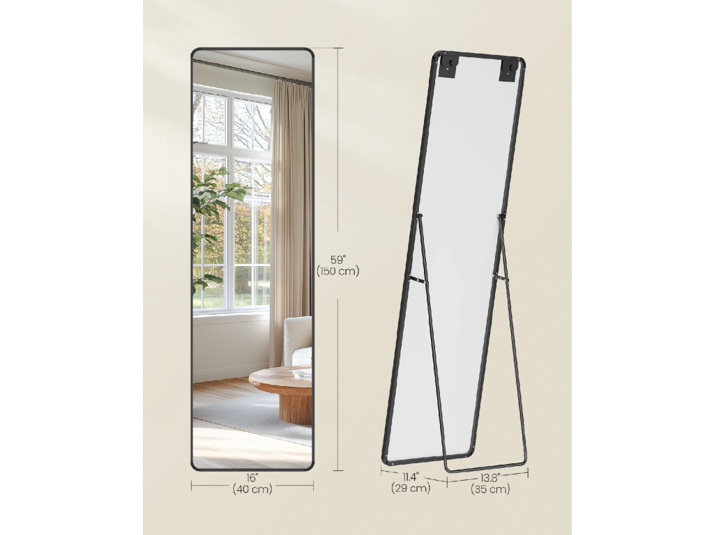 SONGMICS Stojanové zrkadlo s čiernym rámom obdĺžnik 150 x 40 cm čierna – Obrázok 5
