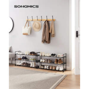 SONGMICS Sada 2 skladacích kovových botníkov na 12–15 párov topánok 92 x 54 x 30 cm čierna