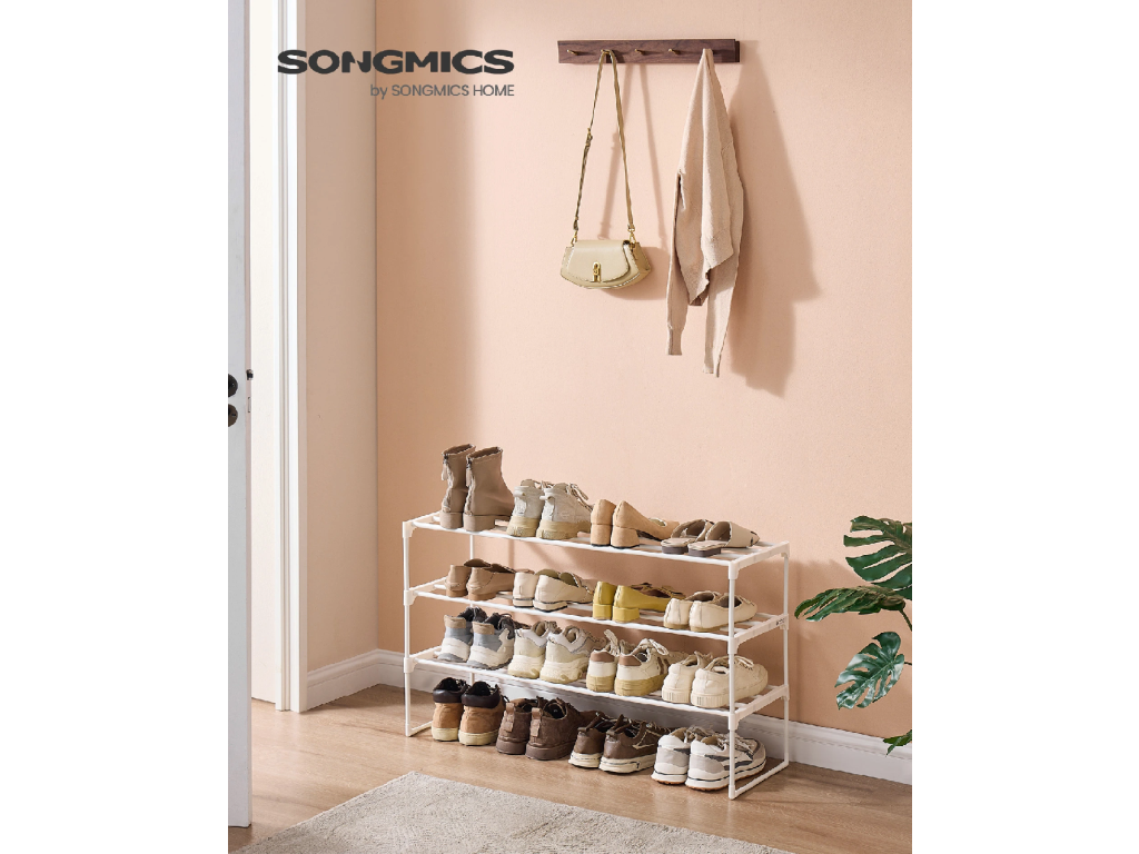 SONGMICS Botník s 3 policami na 16 až 20 párov, stohovateľný 92 x 55 x 30 cm biela