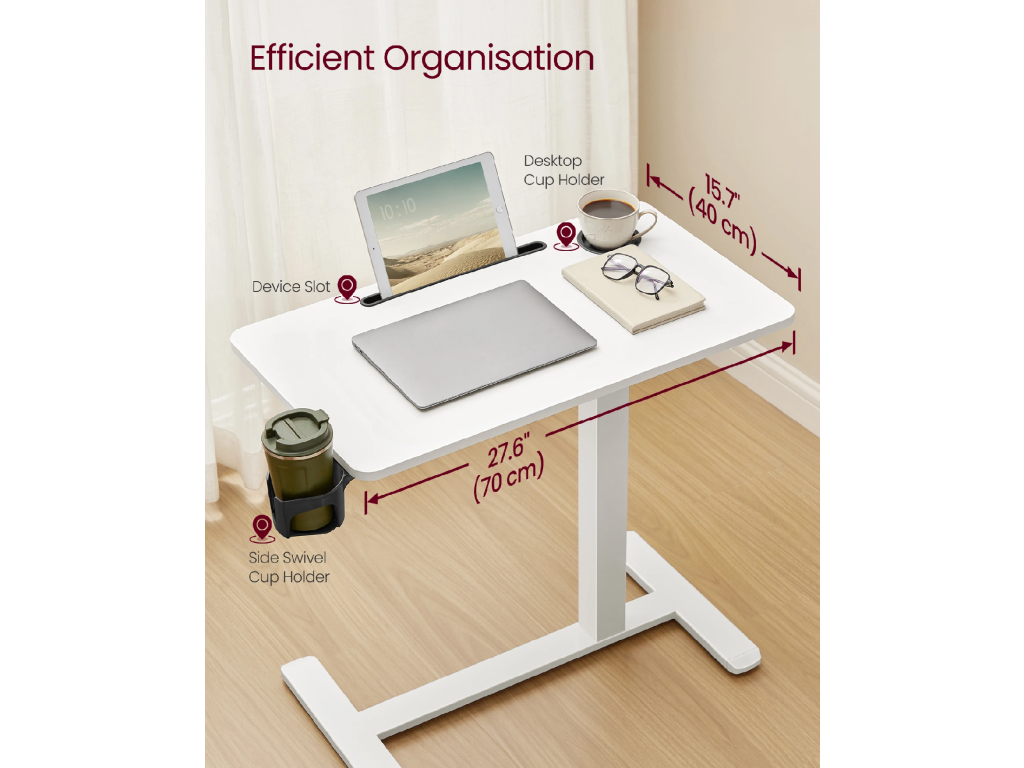 VASAGLE Odkladací pojazdný stolík s nastaviteľnou výškou 70 x 65–102 x 40 cm biela – Obrázok 4