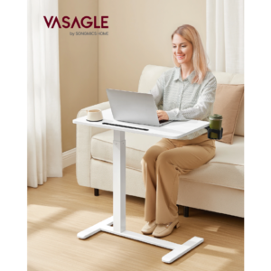 VASAGLE Odkladací pojazdný stolík s nastaviteľnou výškou 70 x 65–102 x 40 cm biela