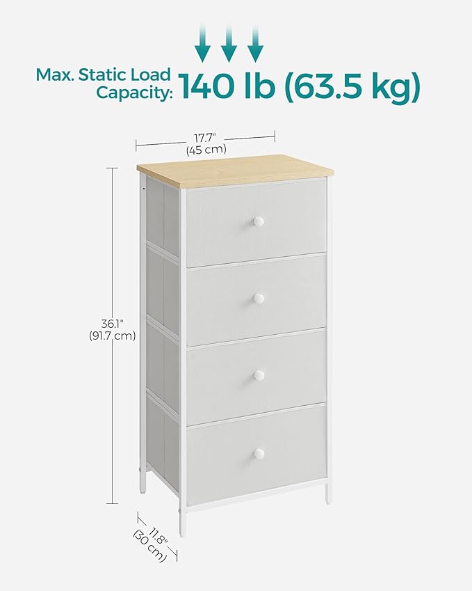 SONGMICS Komoda so 4 látkovými boxmi biela – Obrázok 6