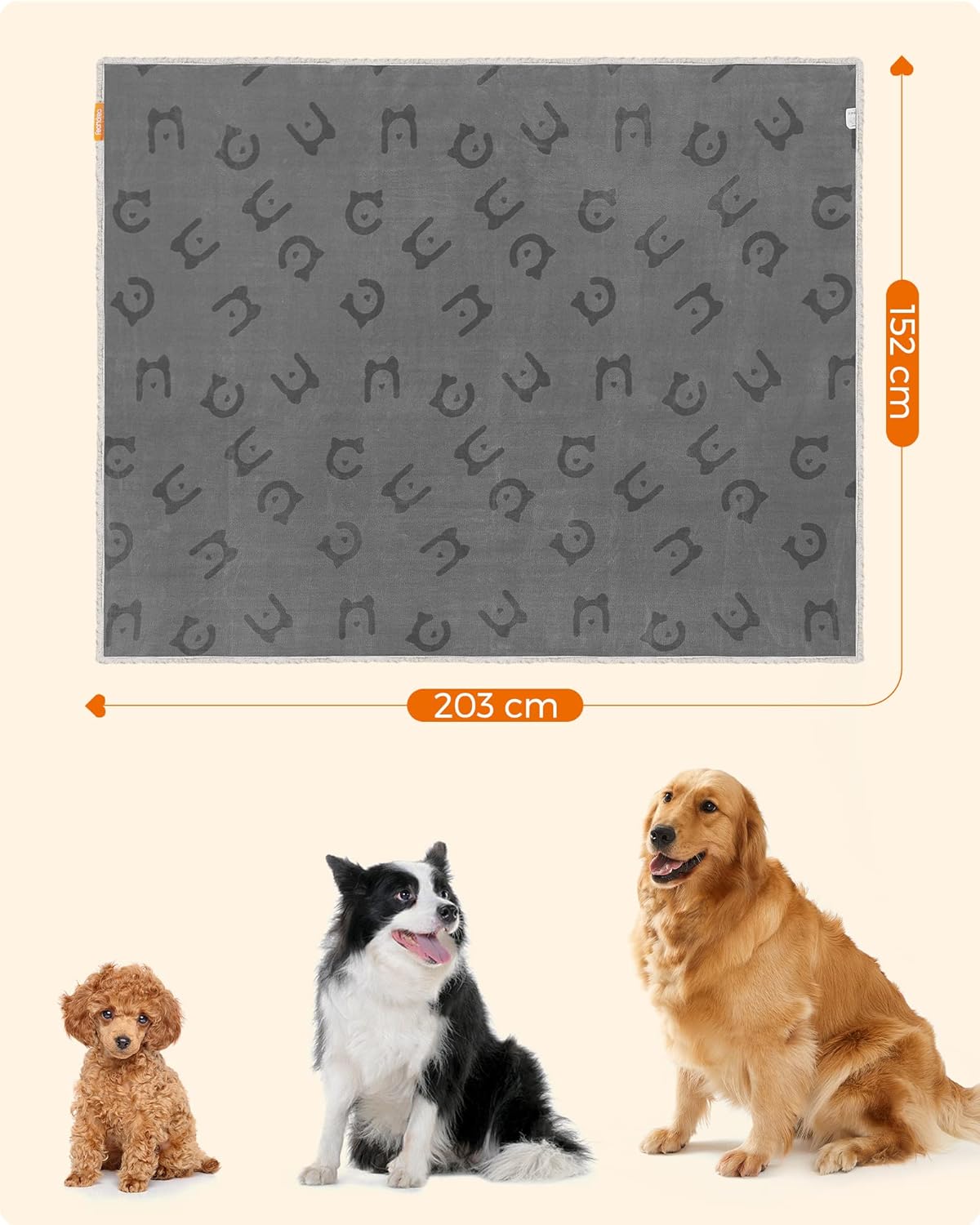 FEANDREA Nepremokavá deka pre psov a mačky, veľkosť XXL, prateľná, 203 x 152 cm, sivá – Obrázok 7