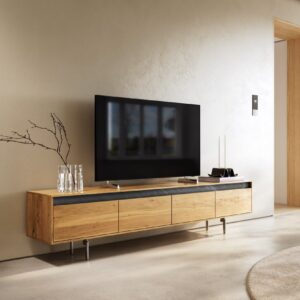 Dizajnový TV stolík Stonegrace 200 cm dub prírodná bridlica 4 zásuvky