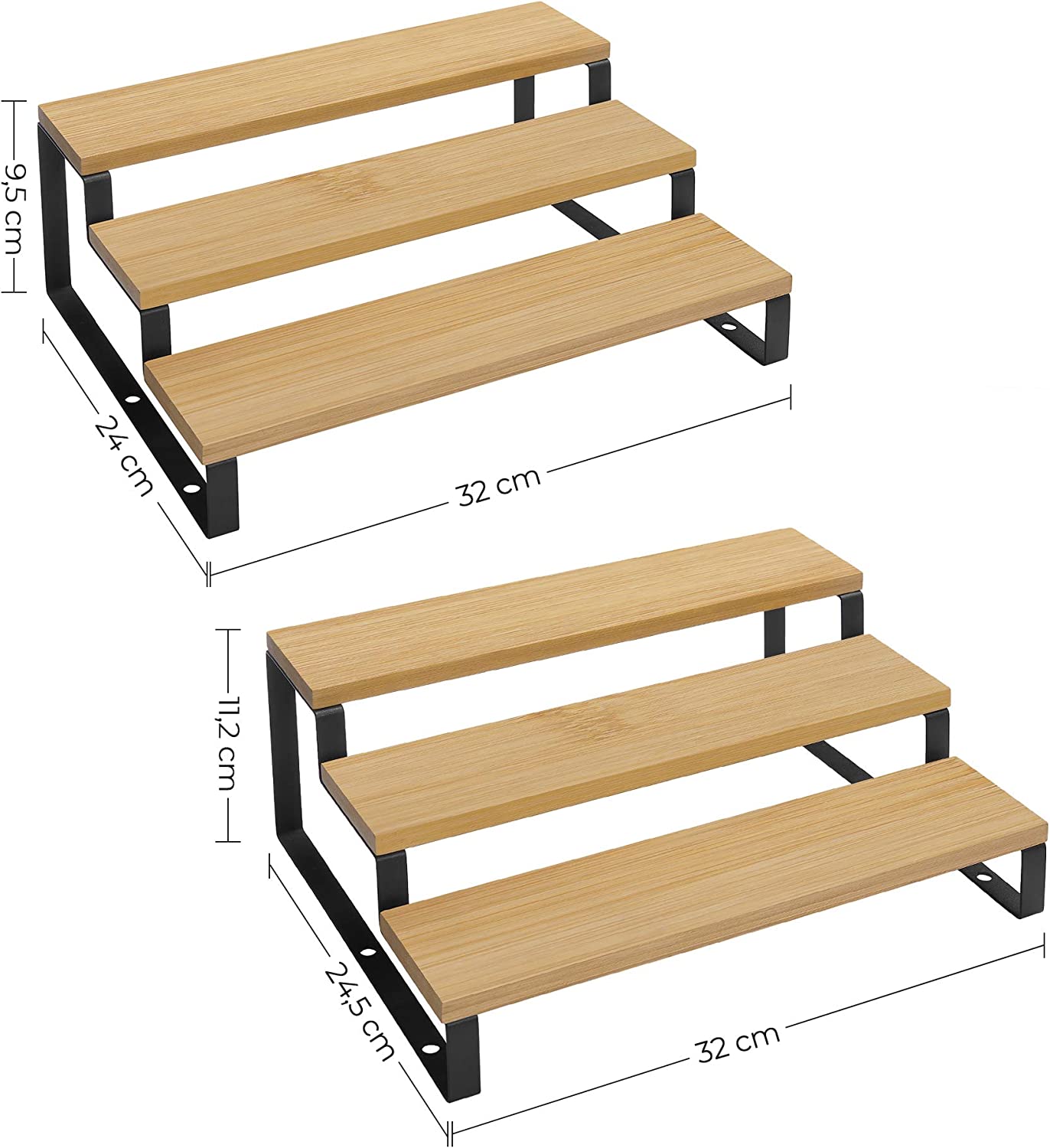 SONGMICS Stolová polica schody bambusová čierna 32 x 11 x 25 cm – Obrázok 7