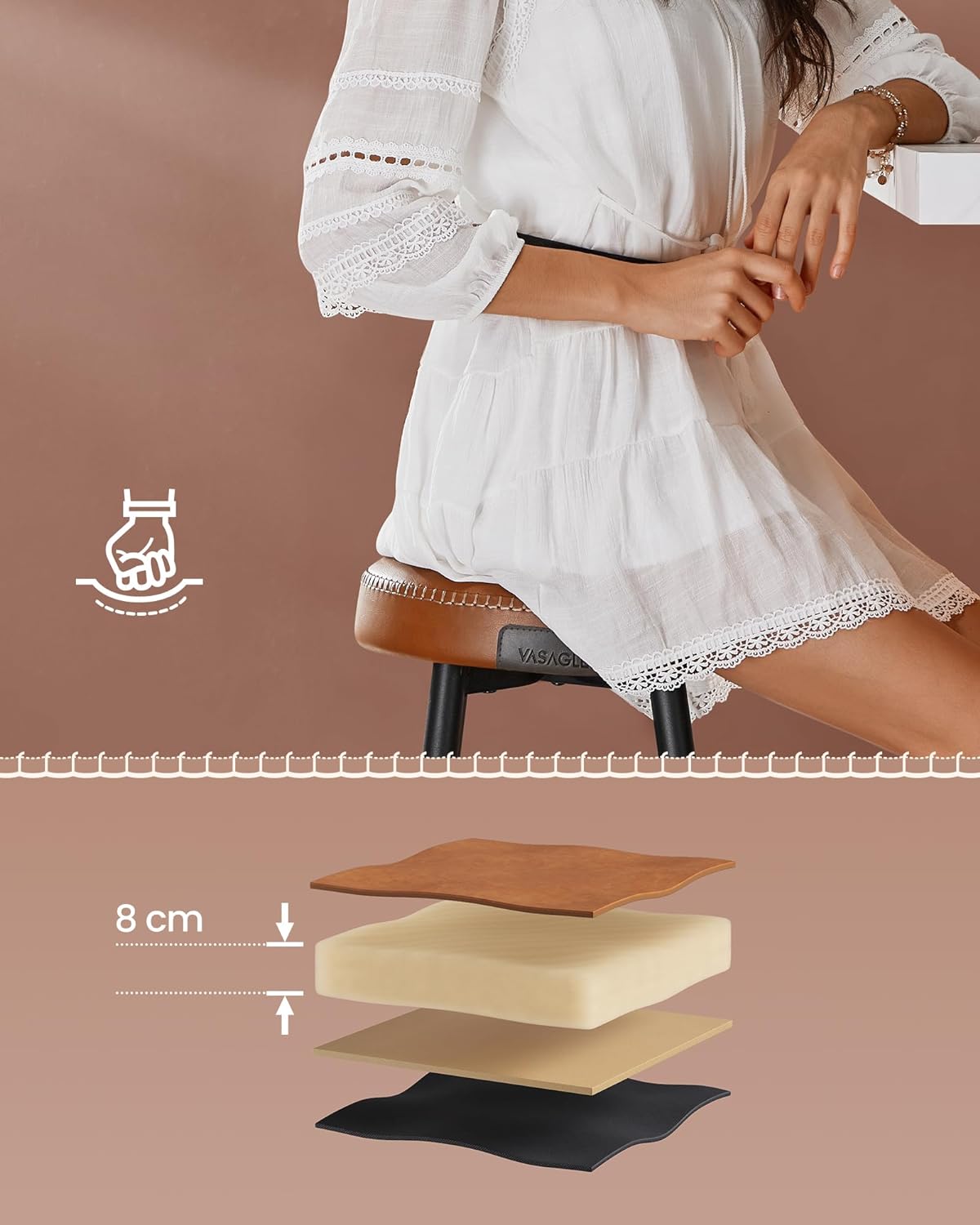 VASAGLE Barová stolička EKHO 63 cm hnedá 2 ks – Obrázok 8