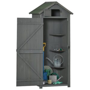 OUTSUNNY Záhradný box na náradie s policami drevený 77 x 54 x 179 cm sivý