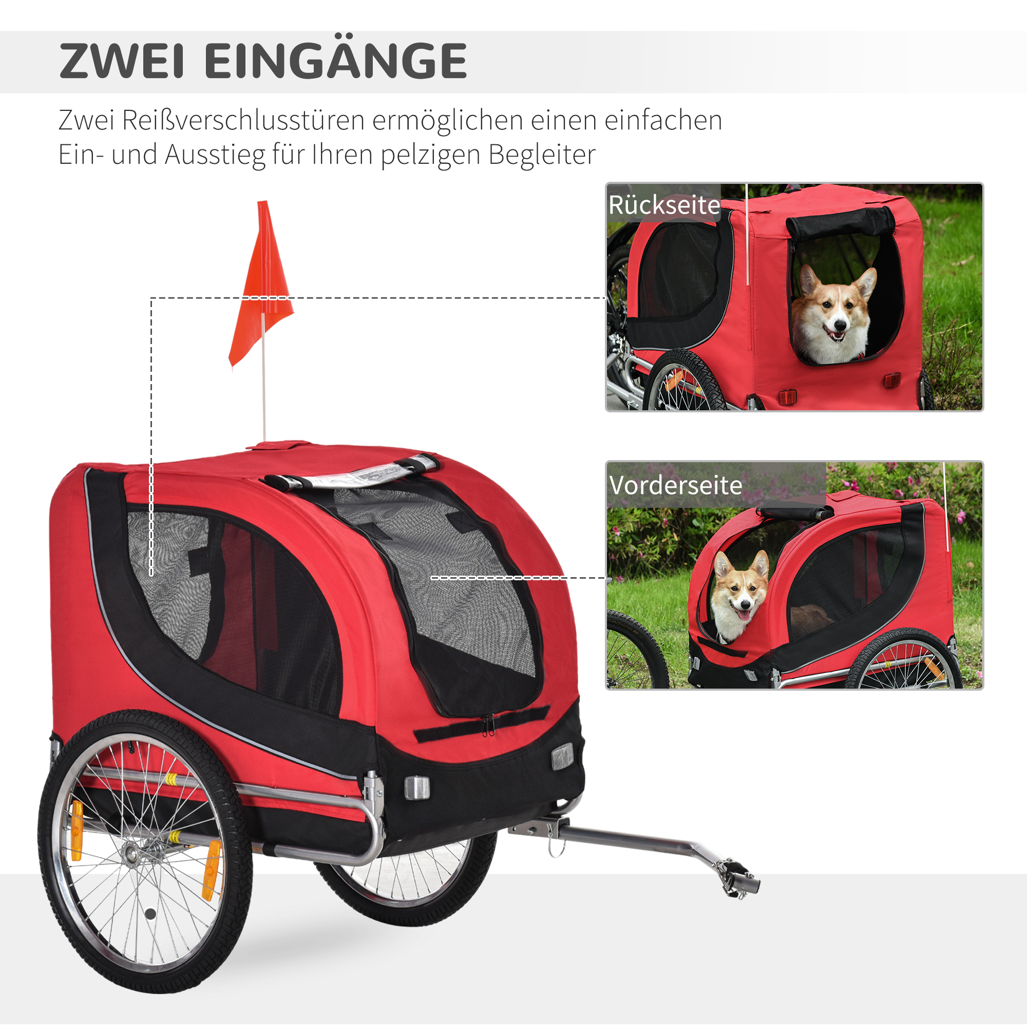 PAWHUT Príves pre psa na bicykel 130 x 90 x 73 cm červený čierny – Obrázok 4