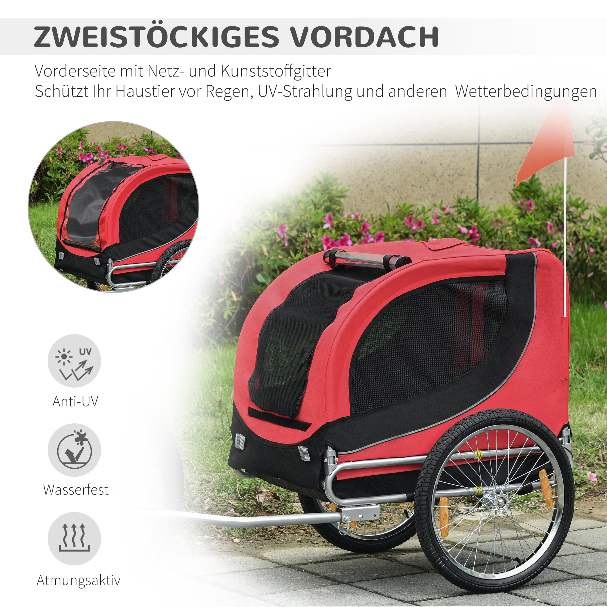 PAWHUT Príves pre psa na bicykel 130 x 90 x 73 cm červený čierny – Obrázok 5