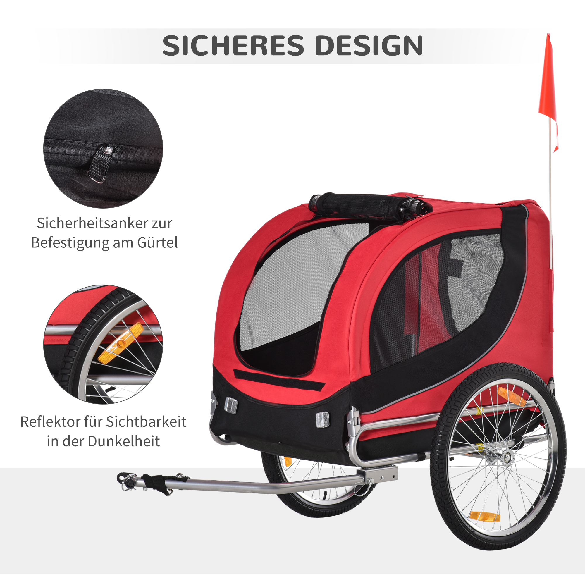PAWHUT Príves pre psa na bicykel 130 x 90 x 73 cm červený čierny – Obrázok 6