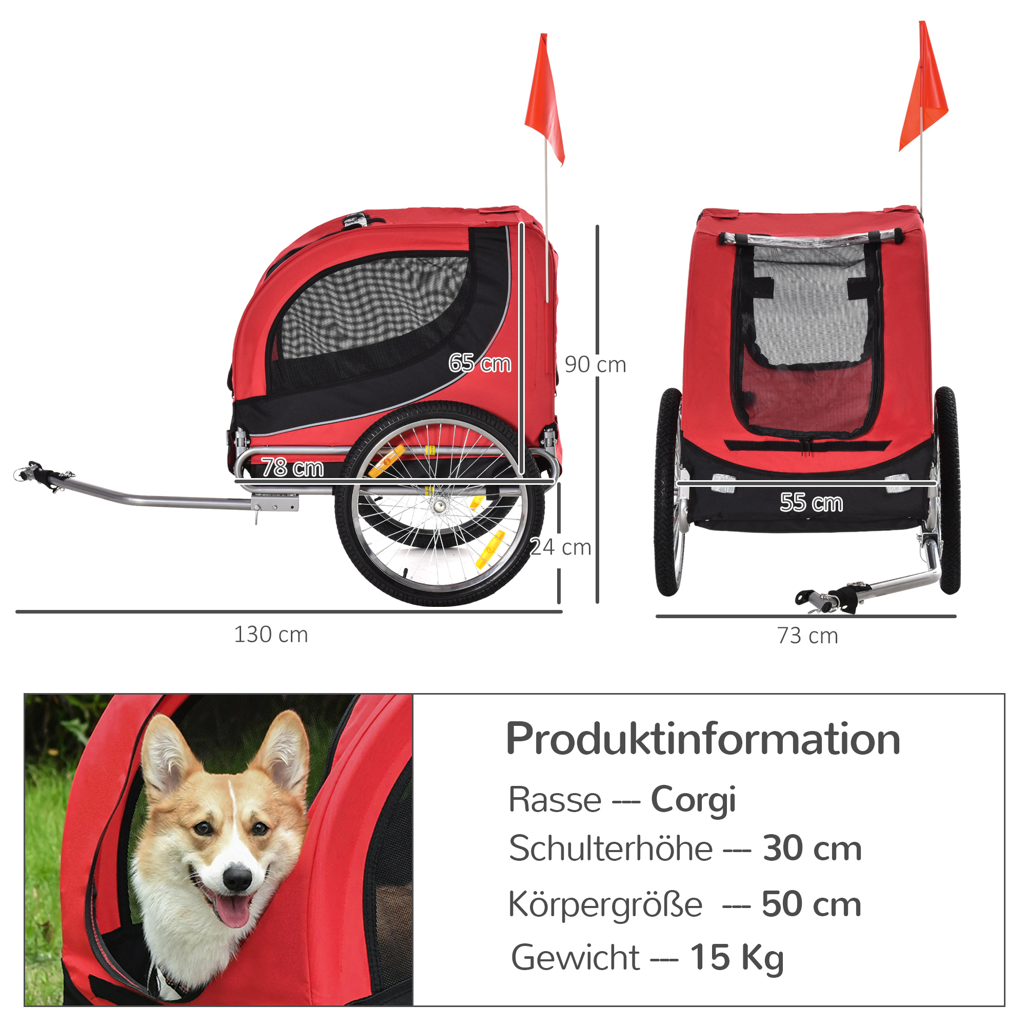 PAWHUT Príves pre psa na bicykel 130 x 90 x 73 cm červený čierny – Obrázok 7