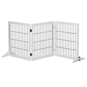 PAWHUT Trojdielna drevená zábrana pre psov 185 x 71 x 36 cm biela